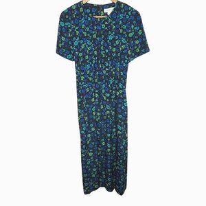 Appleseeds Blue Floral Midi Peasant Dress Sz 8